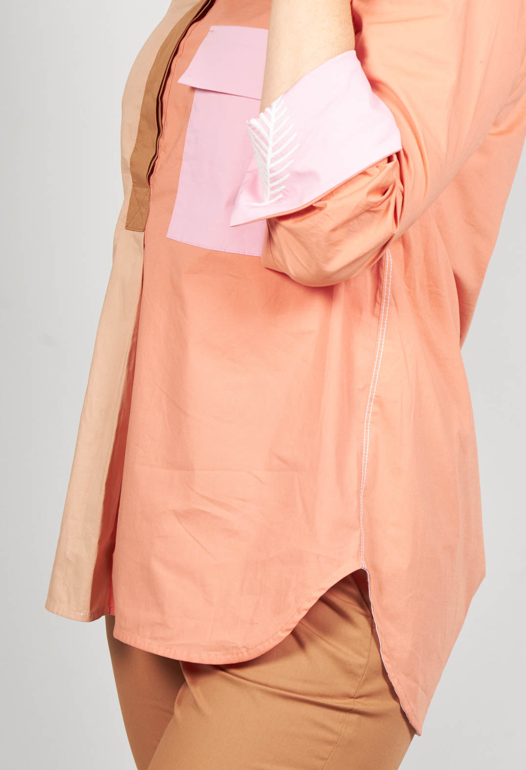 colourblock blouse with front pocket detailing in light brown