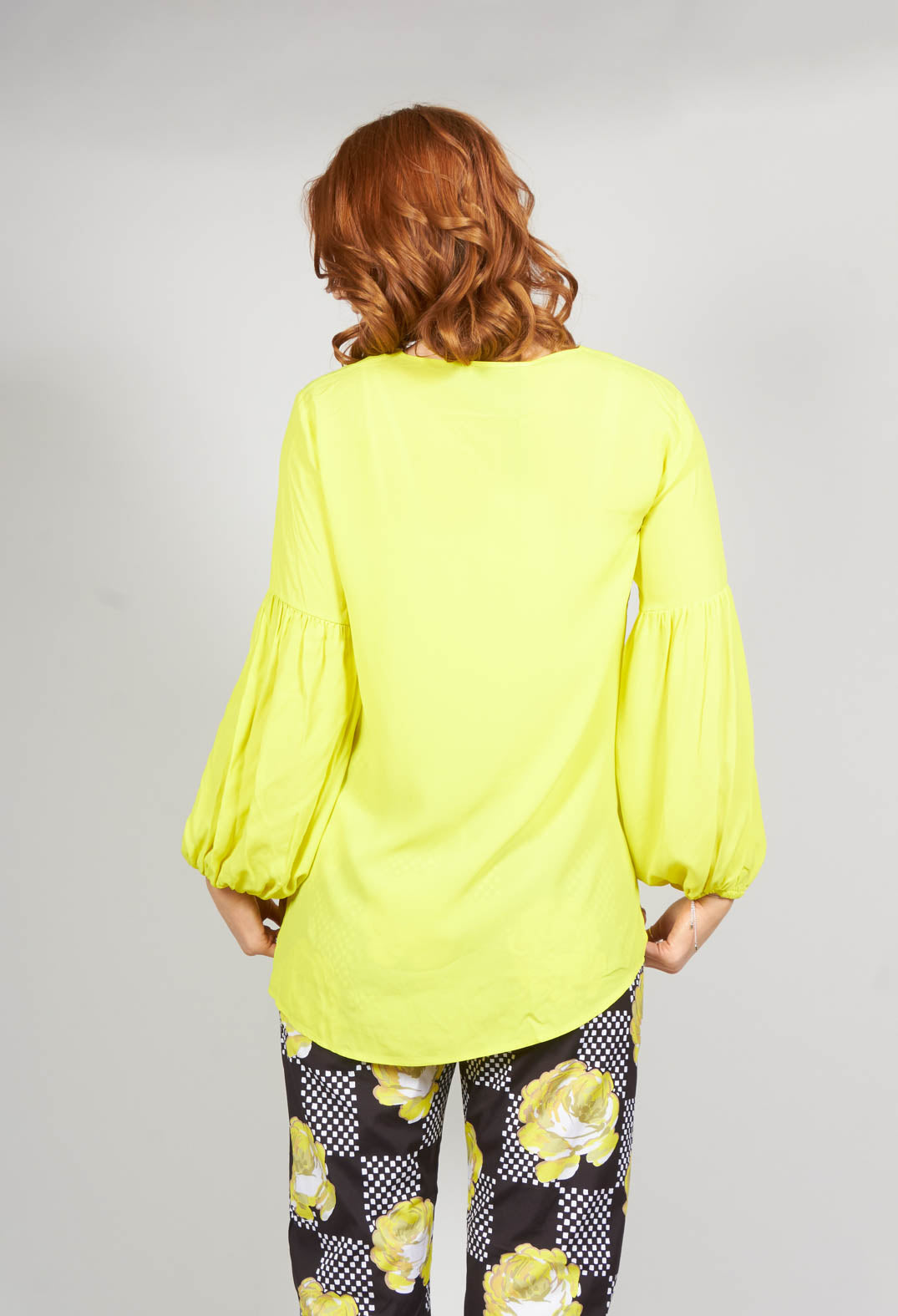 yellow blouse with neck tie