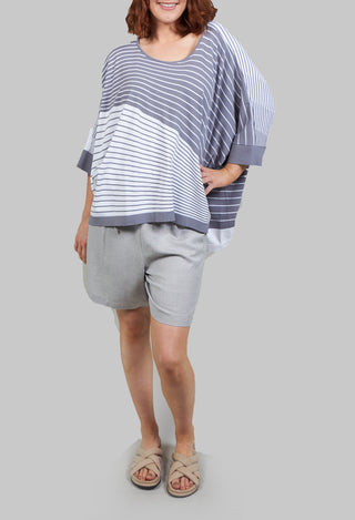 Striped Batwing Jumper in Grey and White