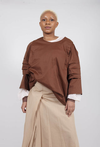 3/4 Pleated Sleeved Top in Cuoio