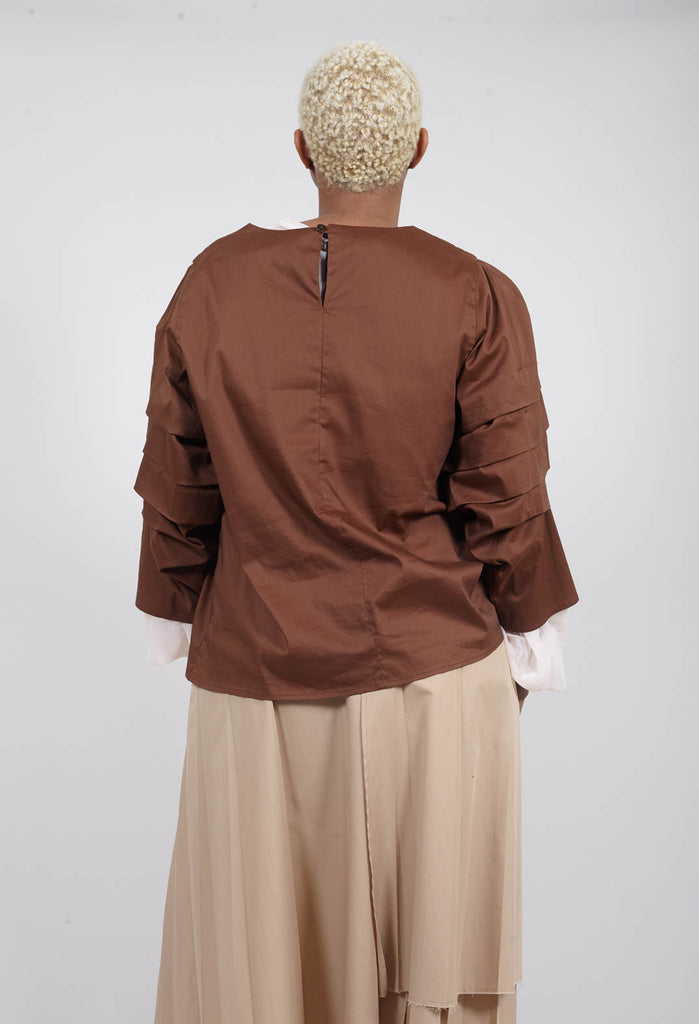 3/4 Pleated Sleeved Top in Cuoio