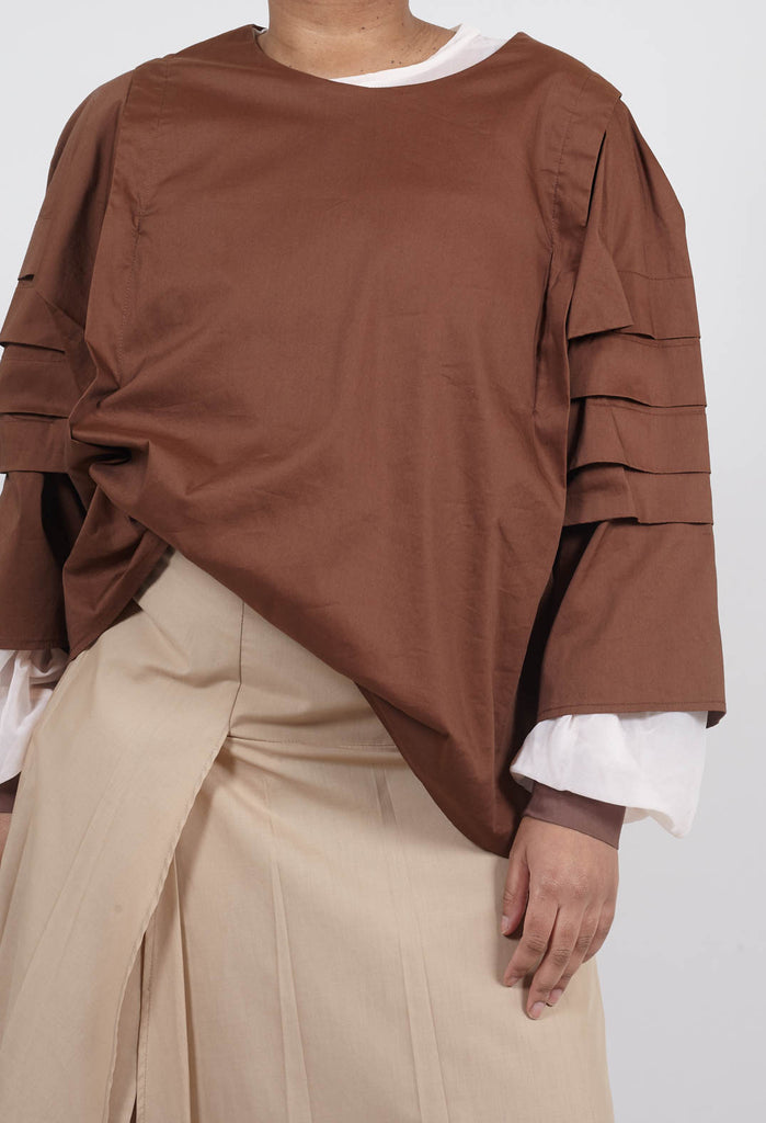 3/4 Pleated Sleeved Top in Cuoio