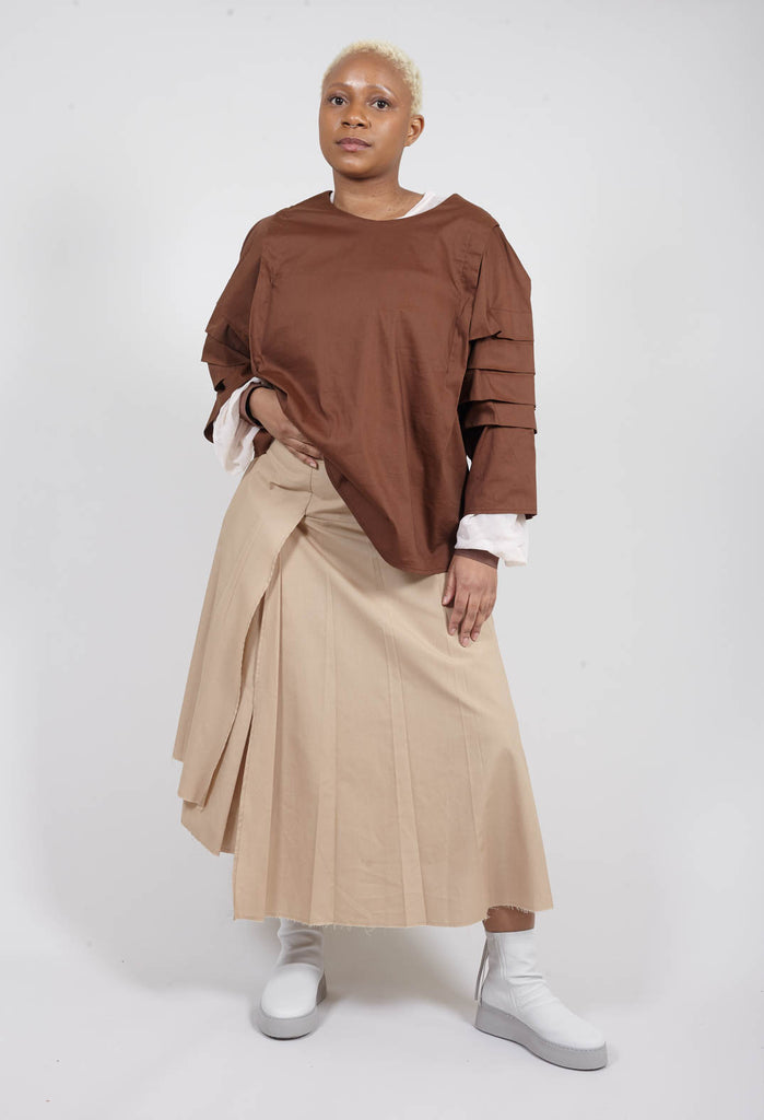 3/4 Pleated Sleeved Top in Cuoio
