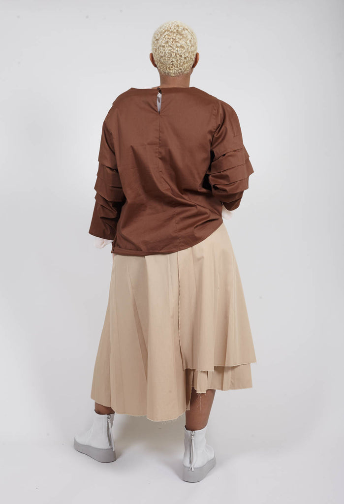 3/4 Pleated Sleeved Top in Cuoio