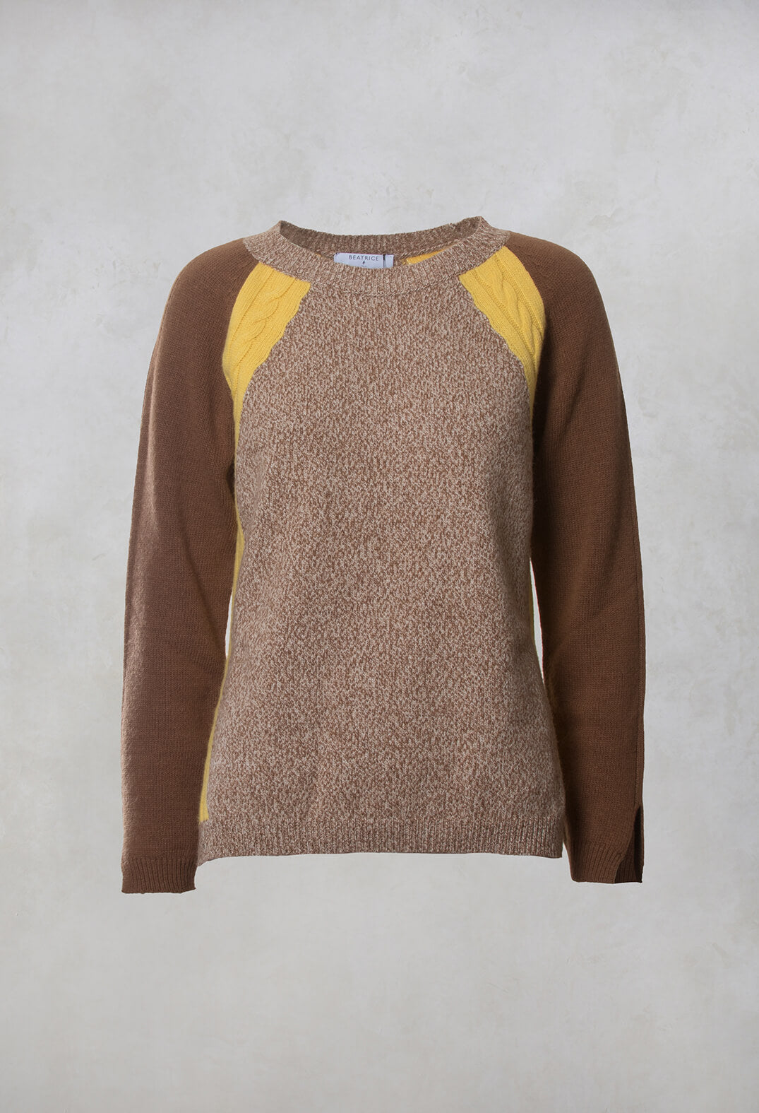 brown colourblock knitted jumper