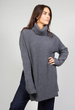 Ribbed Roll Neck Jumper in Asfalto