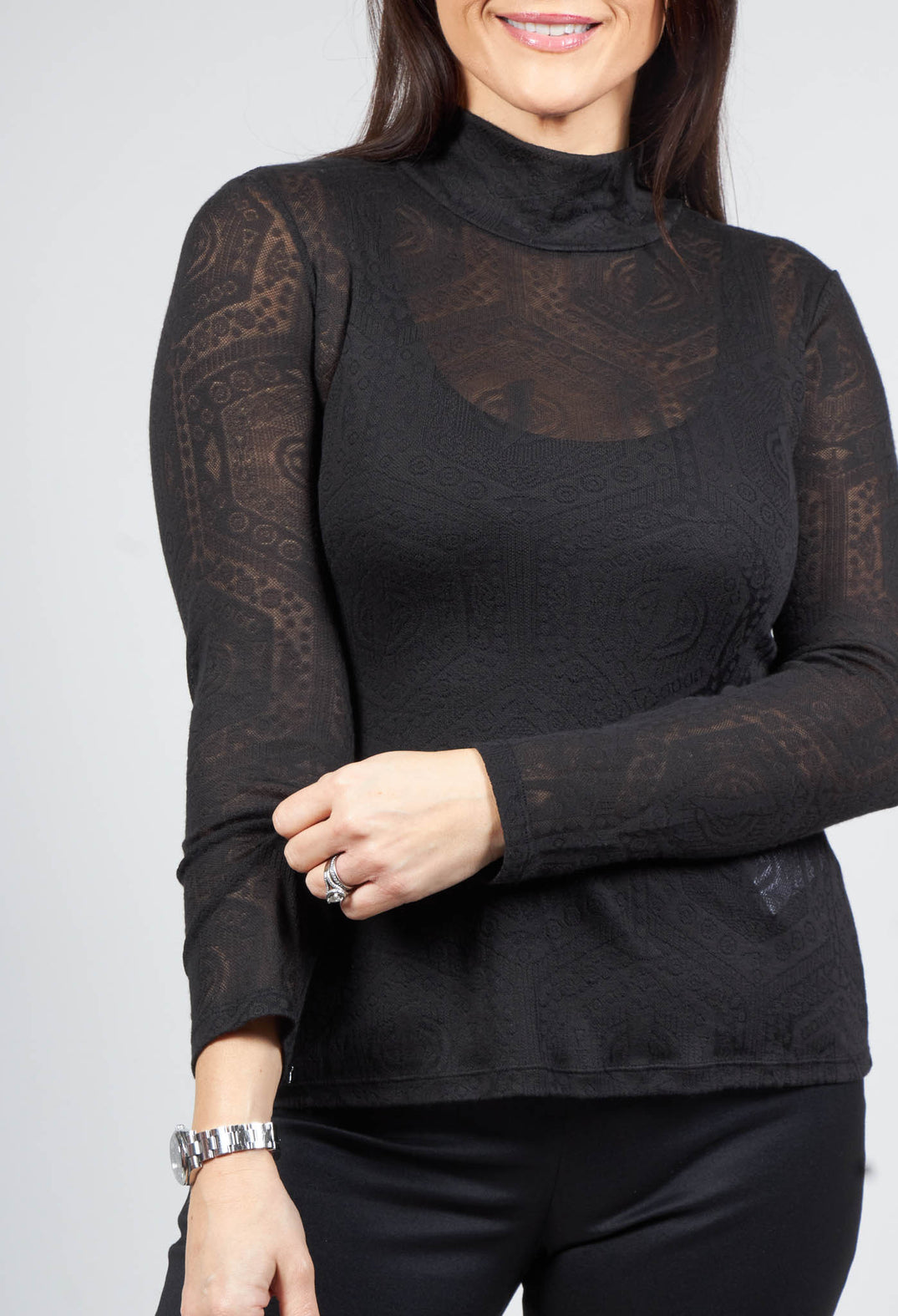 Fine Knit Turtleneck Top in Black