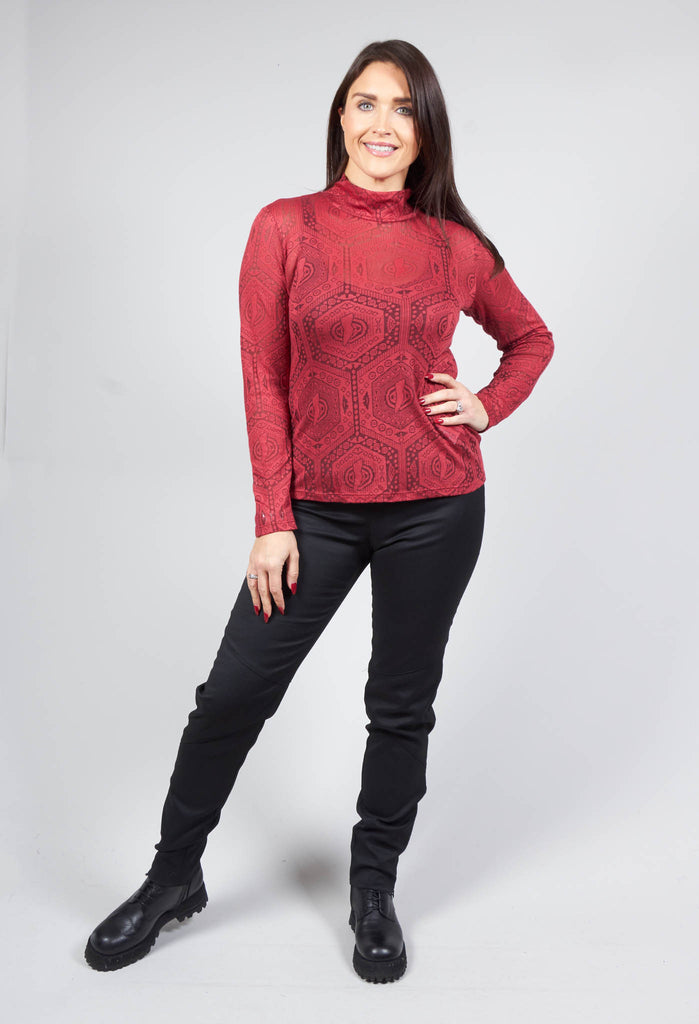 Fine Knit Turtleneck Top in Red