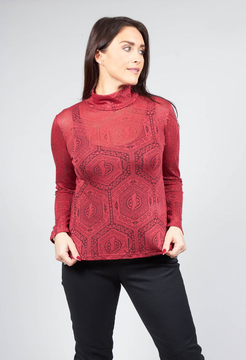 Fine Knit Turtleneck Top in Red