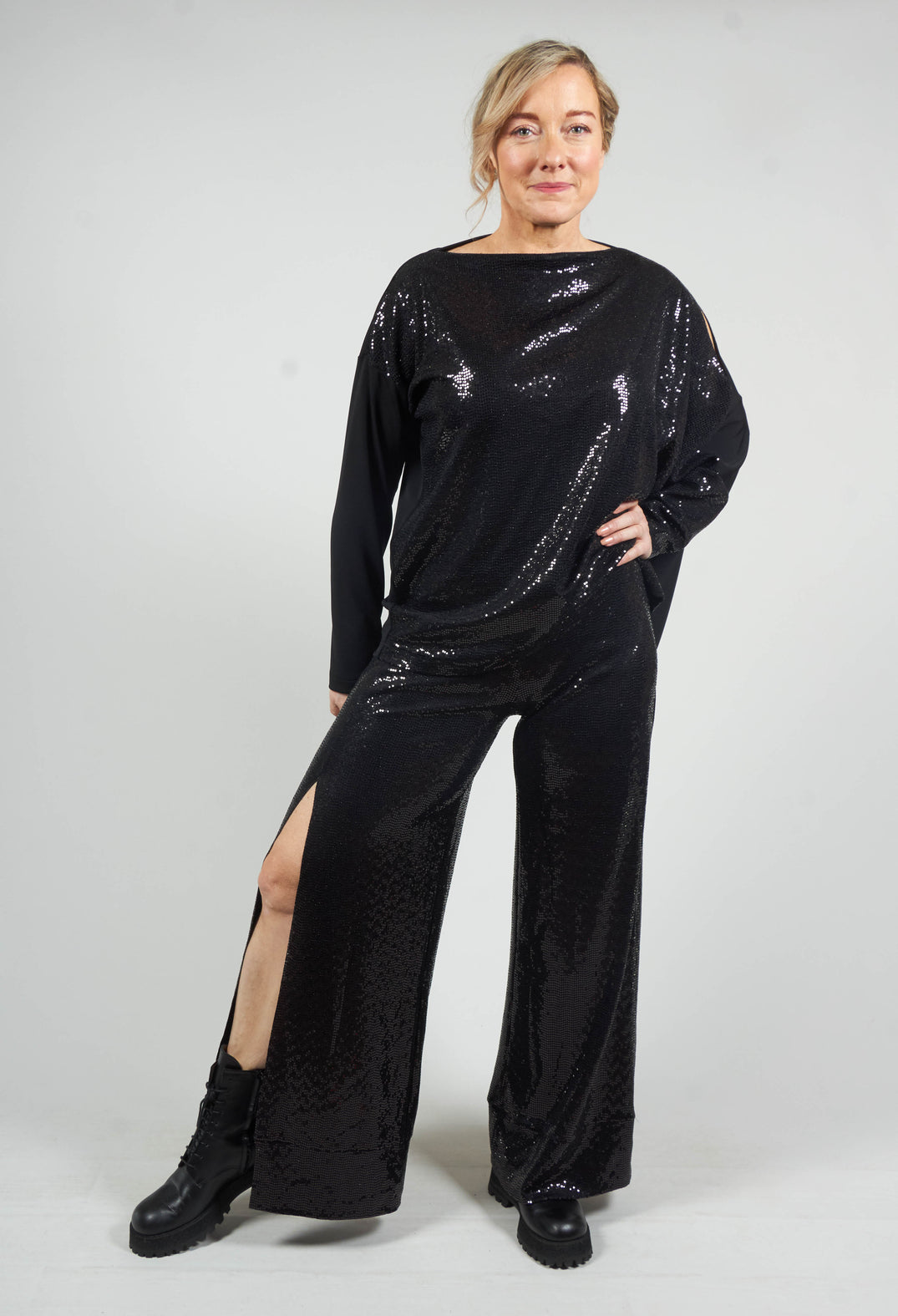 Wide Leg Sequin Pants Aubi in Black