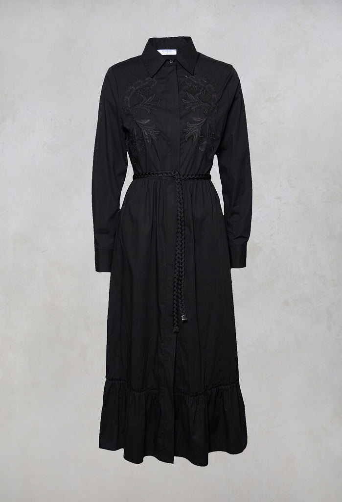 long shirt dress in black with embroidery