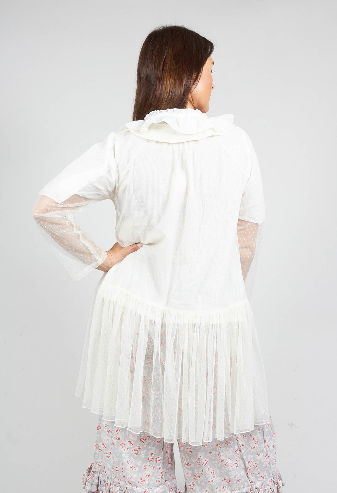 Marie Mesh Peplum Jacket in Ecru