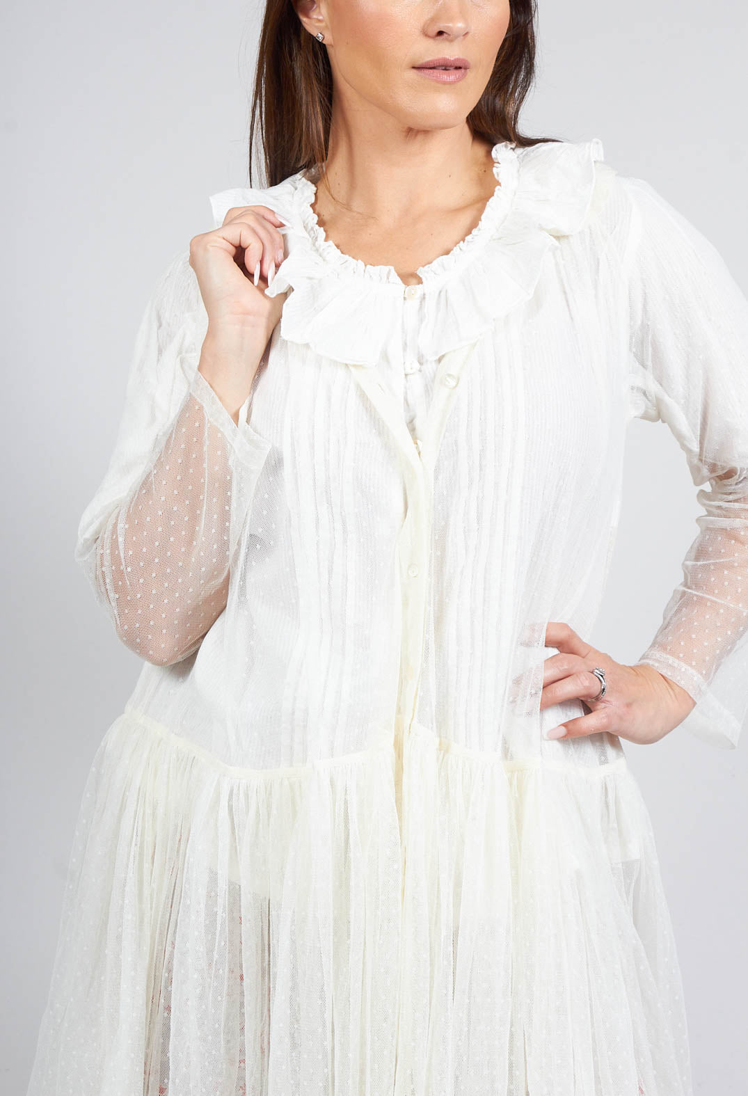 Marie Mesh Peplum Jacket in Ecru