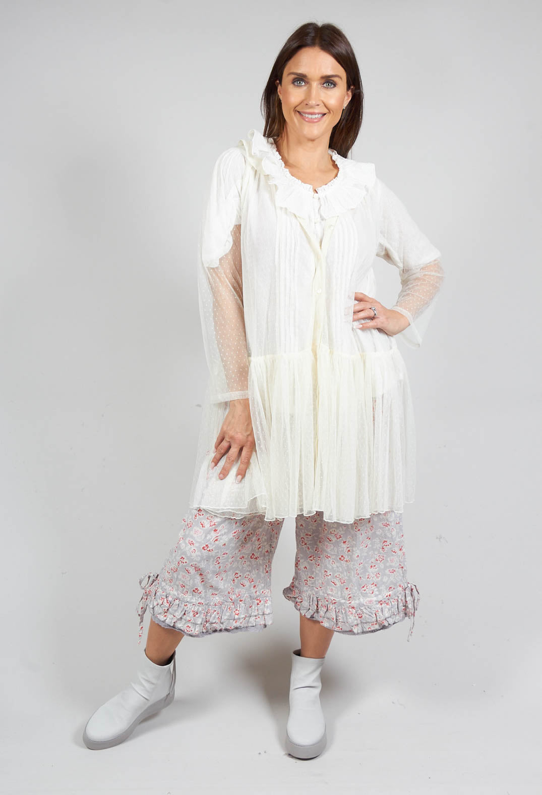 Marie Mesh Peplum Jacket in Ecru
