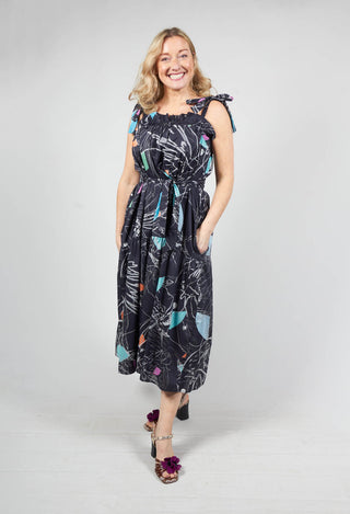 Strappy Dress in Print Birds Ground Black