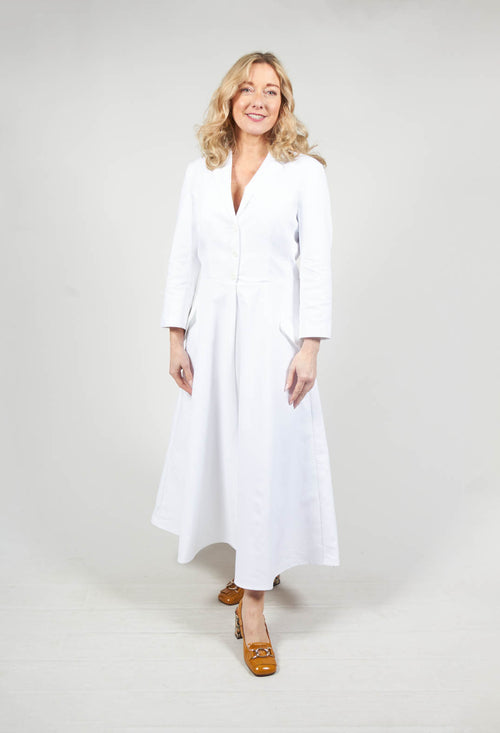 3/4 Sleeve A-Line Dress in White