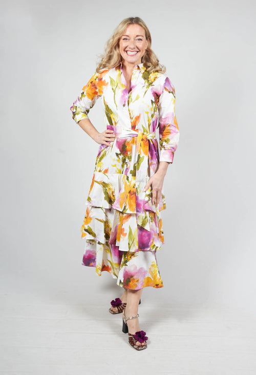 Ruffled Maxi Dress in Watercolor Flowers