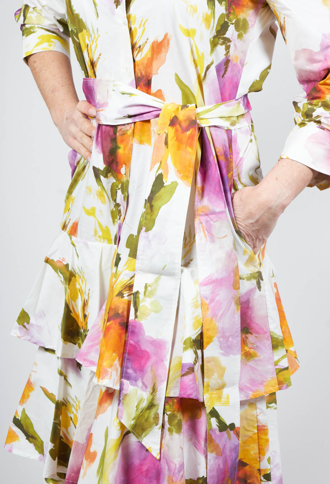 Ruffled Maxi Dress in Watercolor Flowers