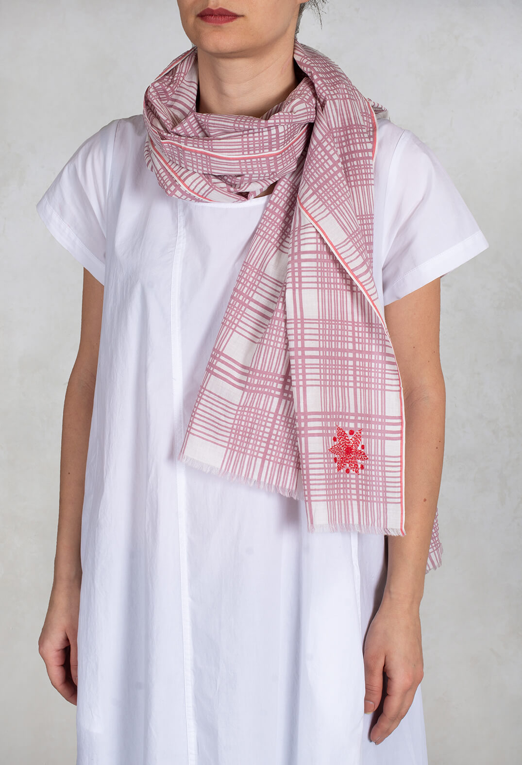 Check Print Scarf in Soft Pink