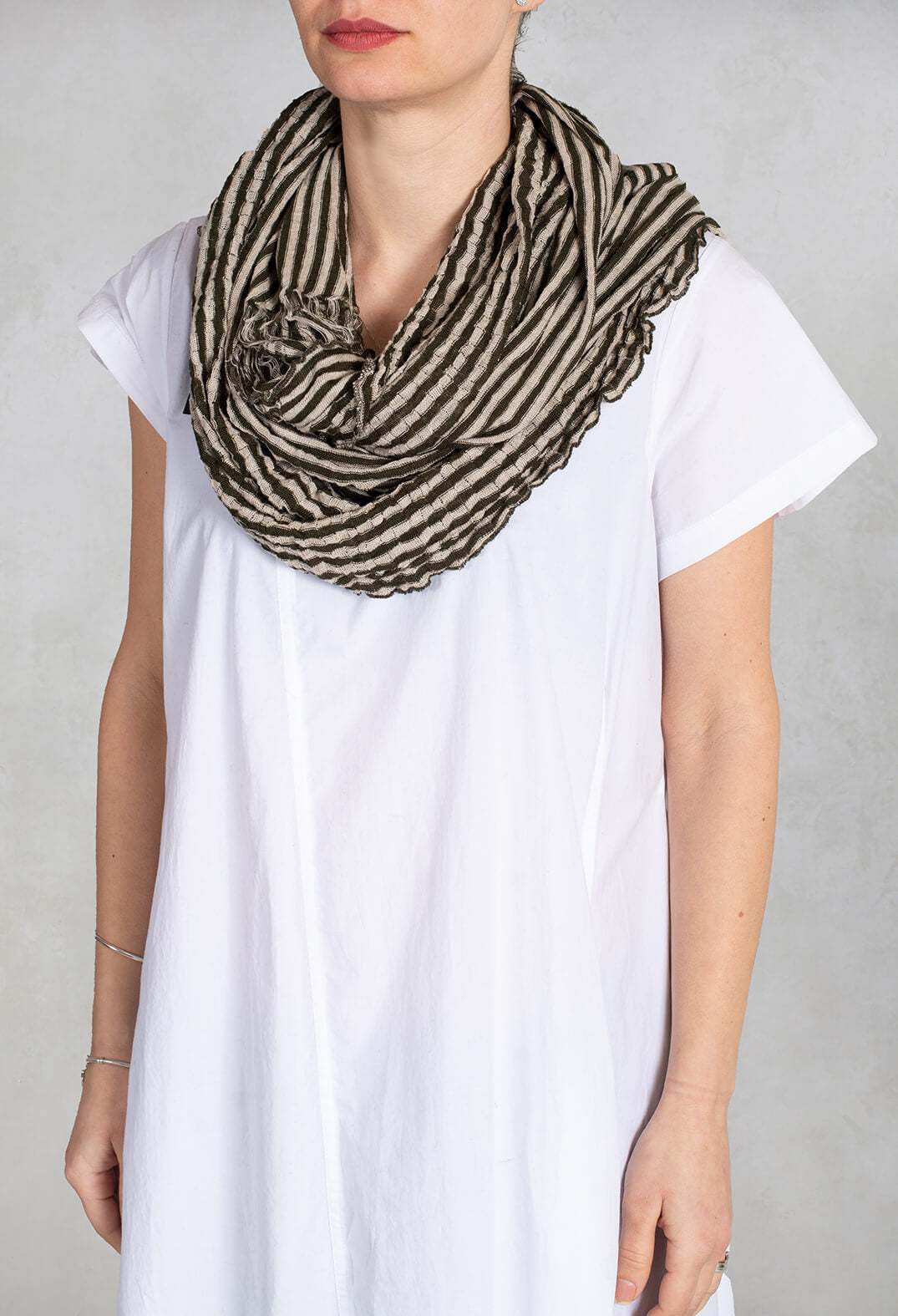 Stripe Snood in Military Green/Ecru