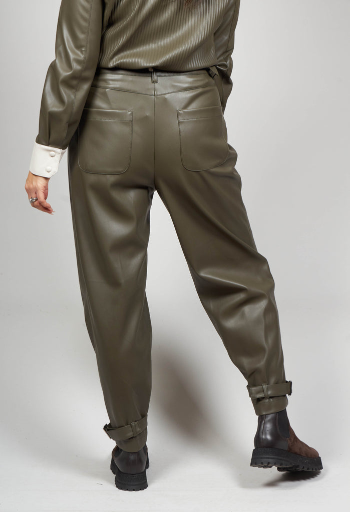 faux leather trousers with pockets and cuffs