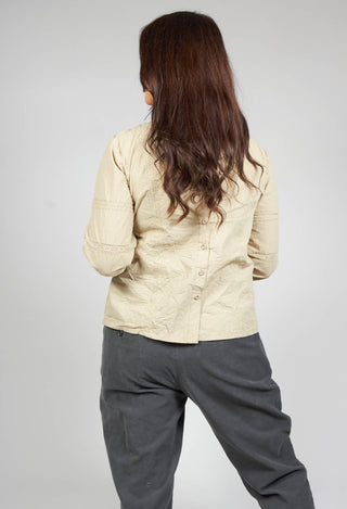 Long Sleeved Blouse with High Collar and Lace Details in Khaki