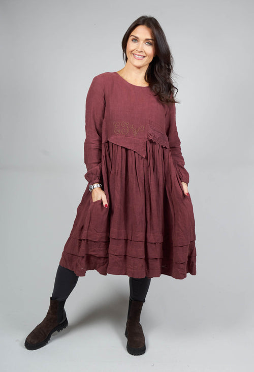 Maroon Cotton Dress with Emboidery Front Panel Detail
