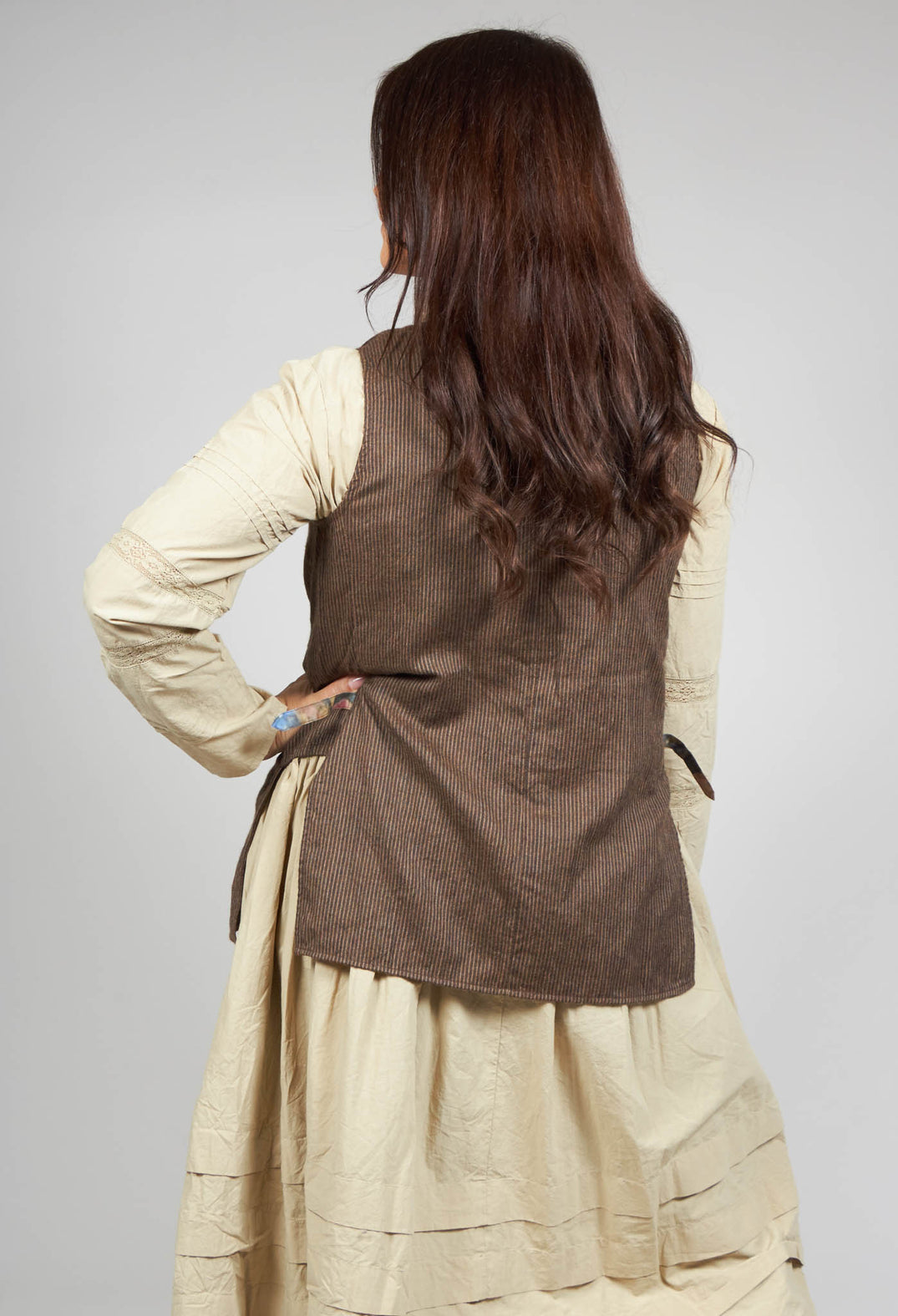 Striped Long Waistcoat with Pockets