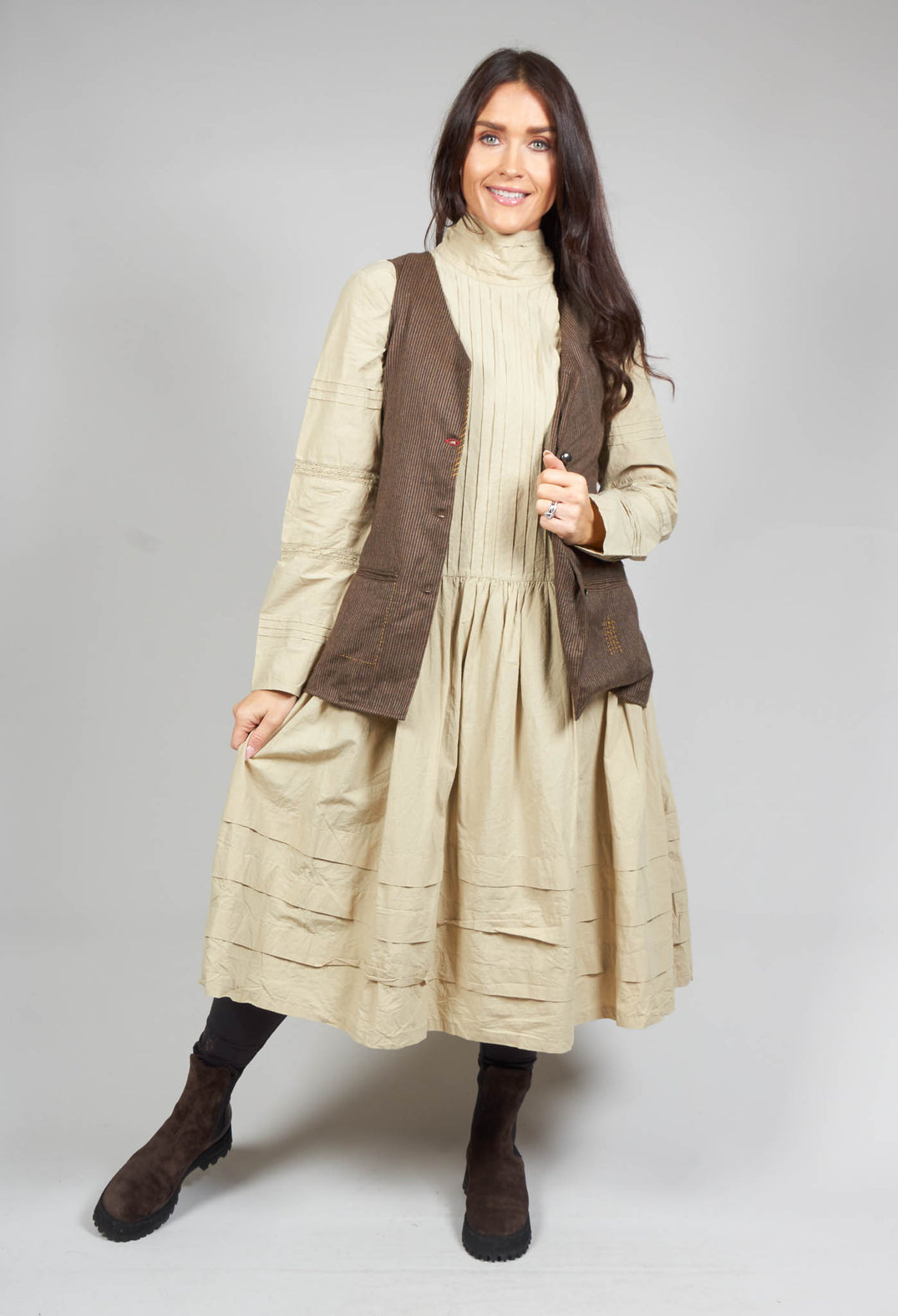 Striped Long Waistcoat with Pockets