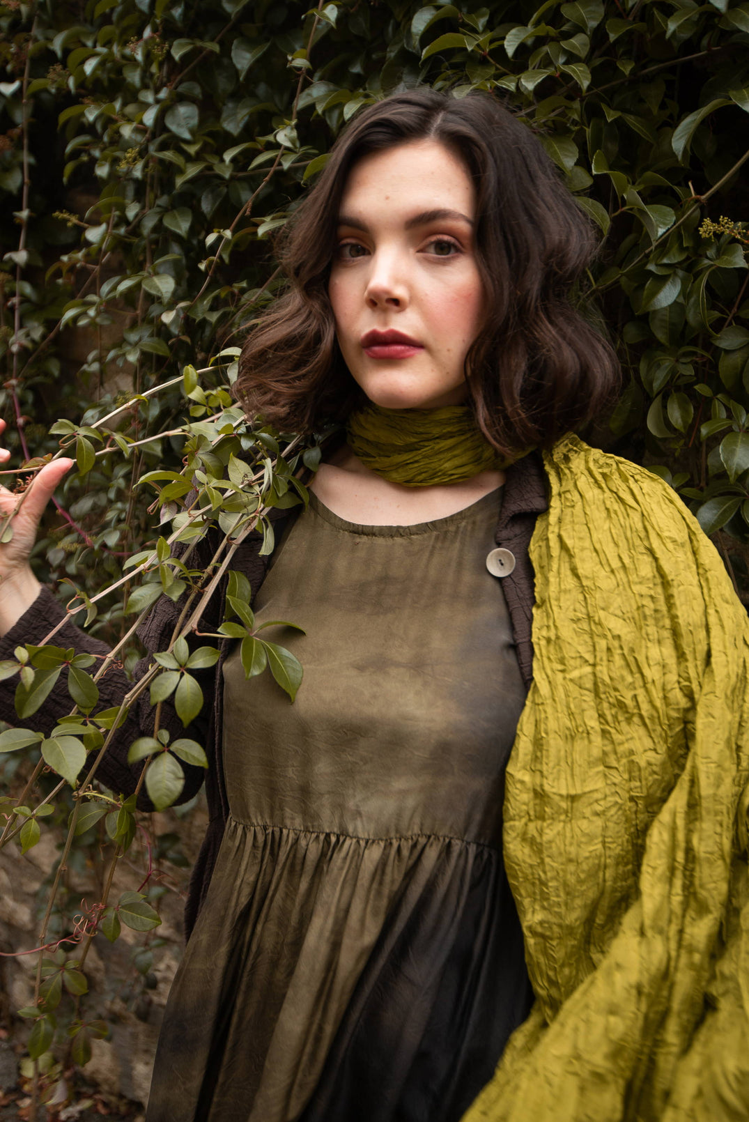 Zuseen Silk Dress in Avocado Brown