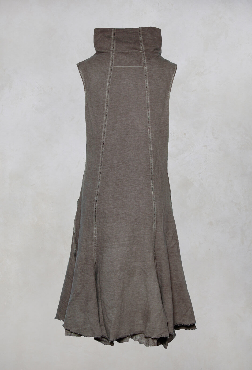 Sleeveless Taupe Cloud Dress with High Collar