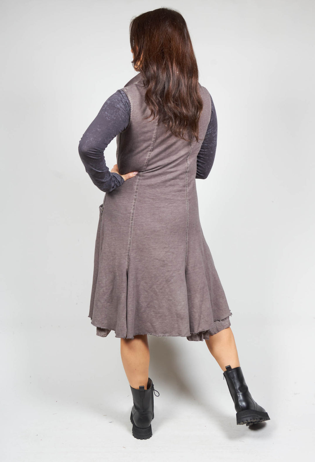 Sleeveless Taupe Cloud Dress with High Collar
