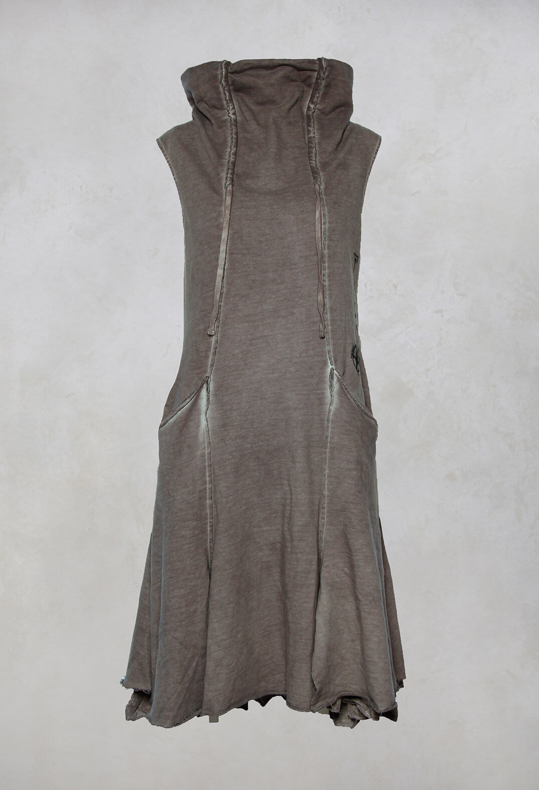 Sleeveless Taupe Cloud Dress with High Collar