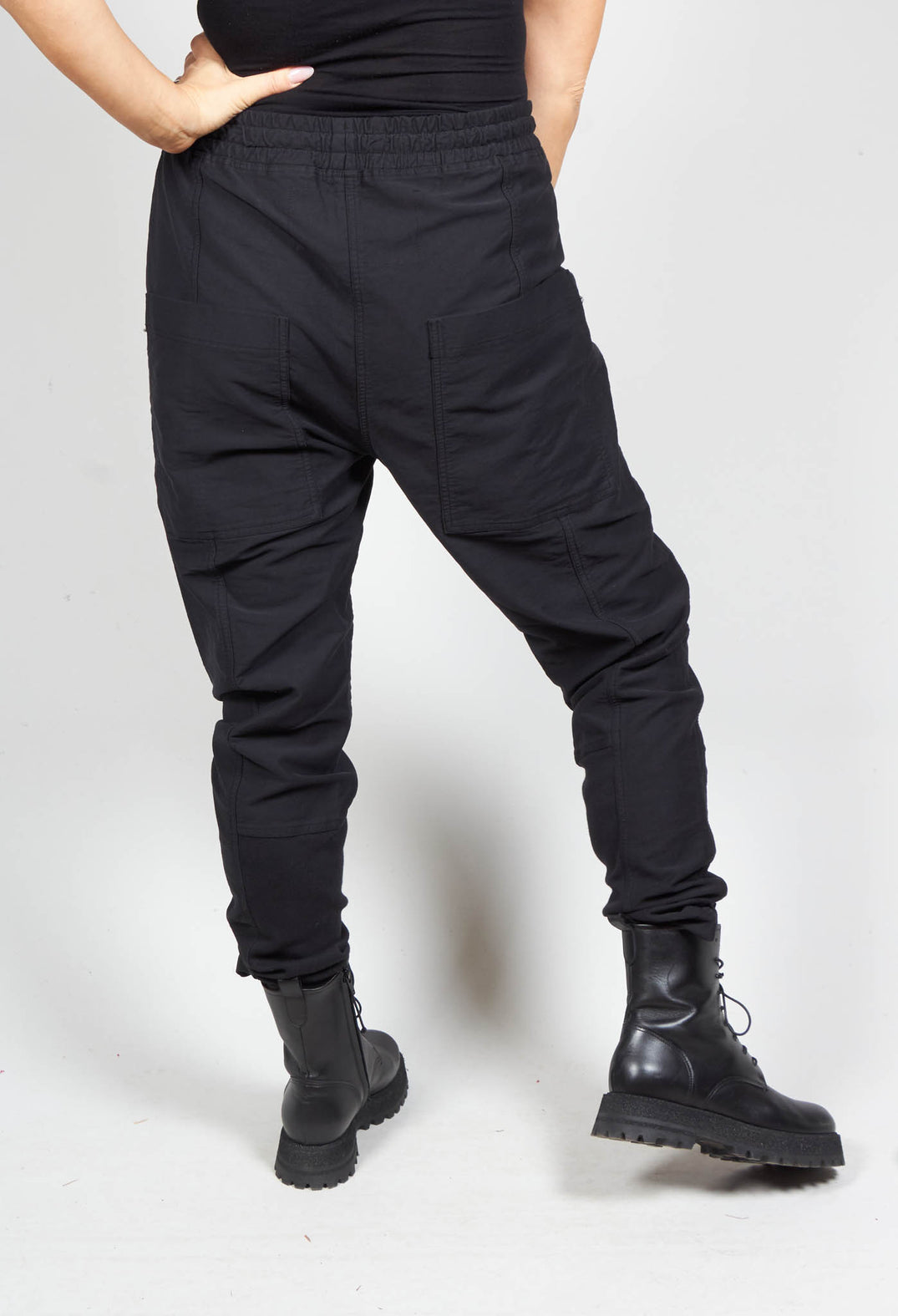 Black Cotton Trousers with Elasticated Waist in Black