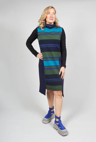 Bans Dress with Stripe Panneling in Blue Green Turqoise and Black