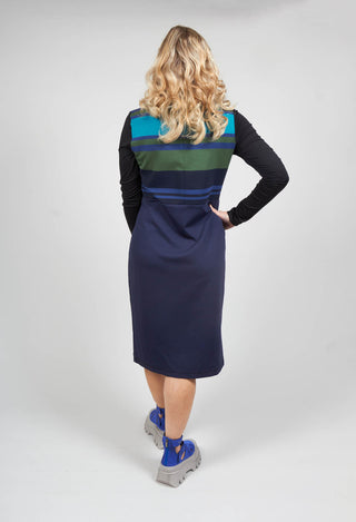 Bans Dress with Stripe Panneling in Blue Green Turqoise and Black