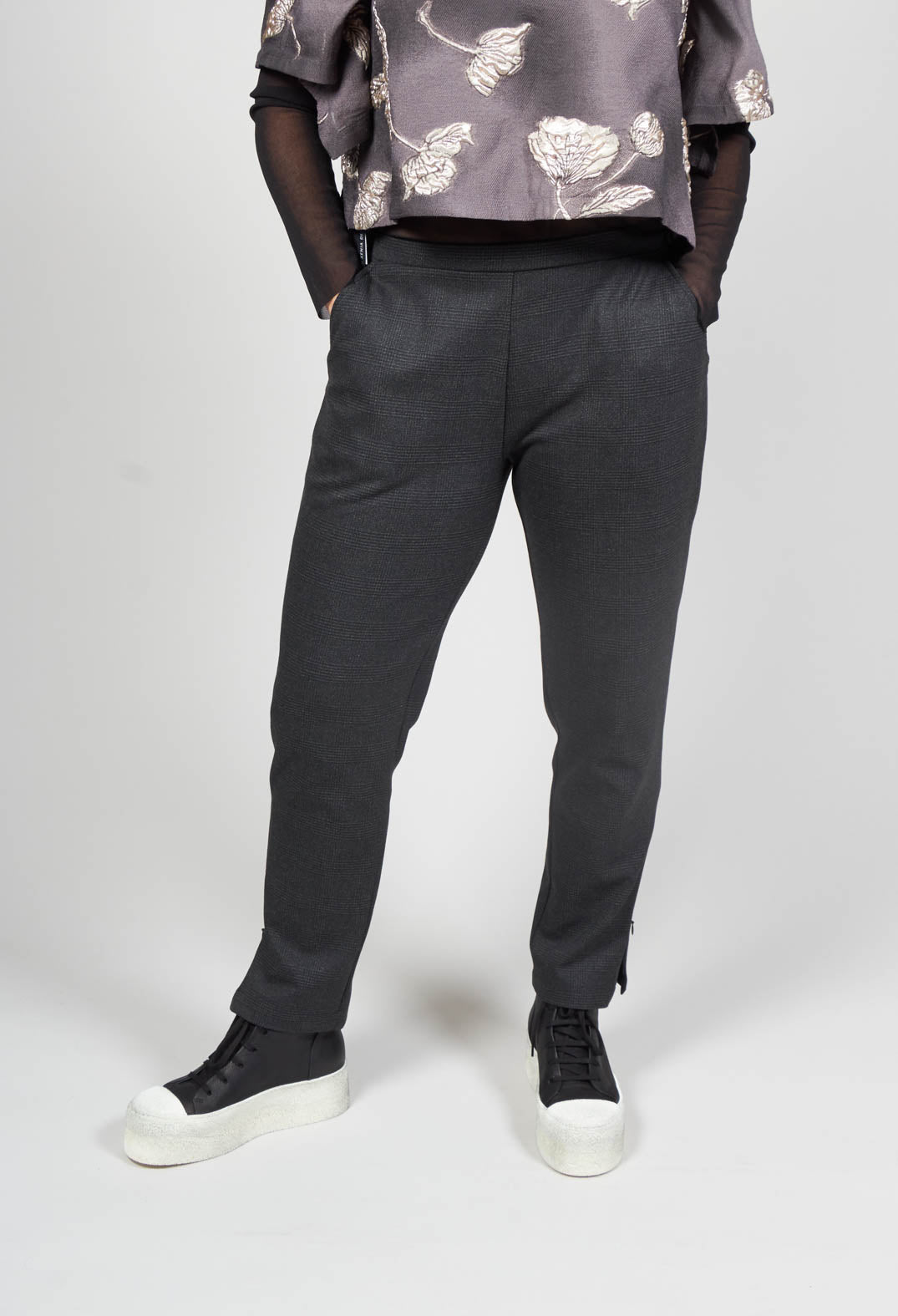 Clok Trousers with Check Print in Dark Grey