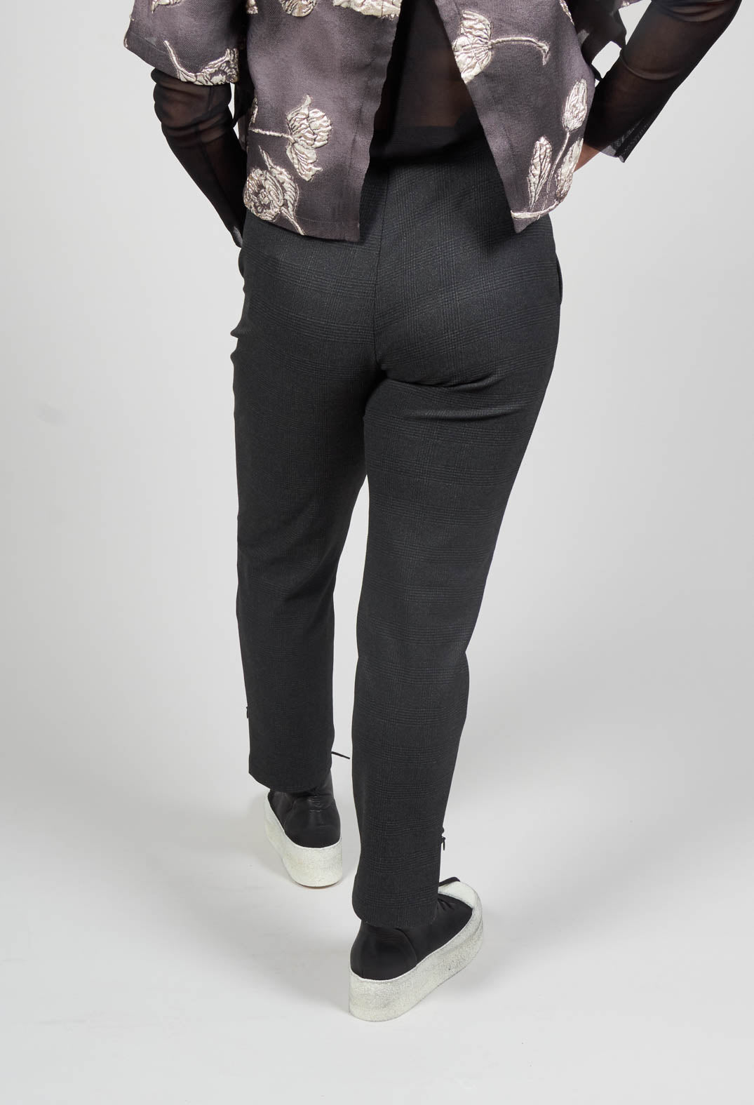 Clok Trousers with Check Print in Dark Grey