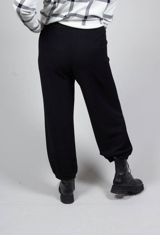 Wide Leg Knitted Trousers with Elasticated Waist in Black