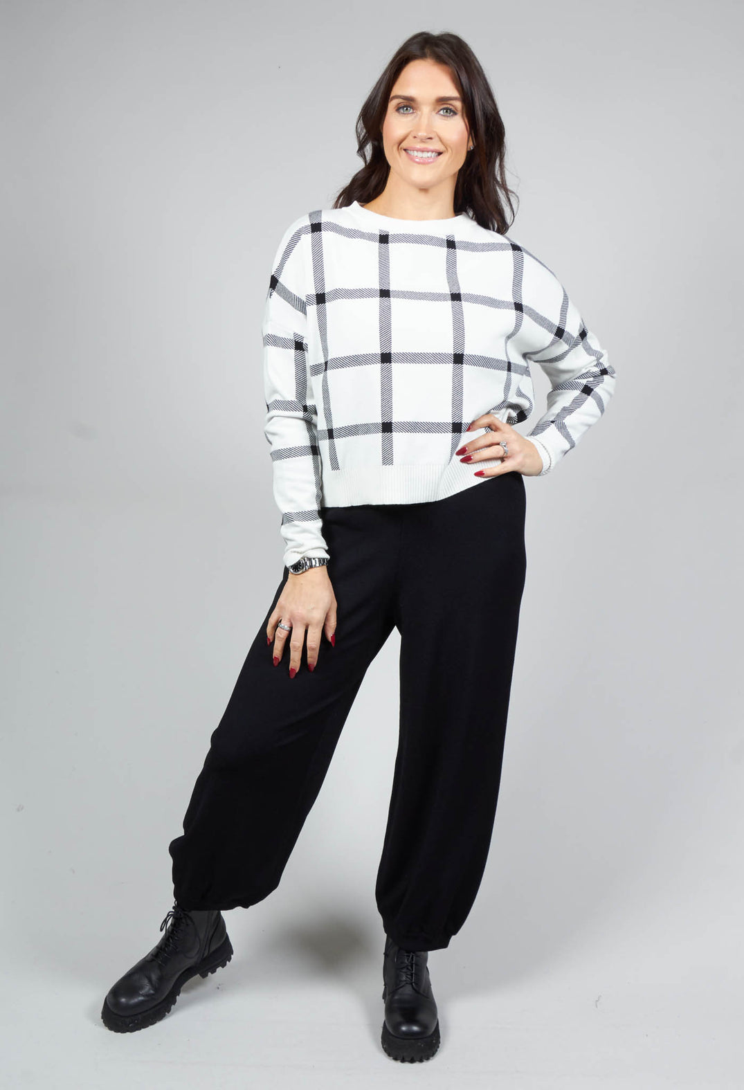 Wide Leg Knitted Trousers with Elasticated Waist in Black