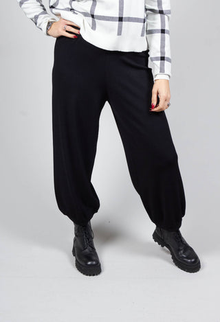 Wide Leg Knitted Trousers with Elasticated Waist in Black