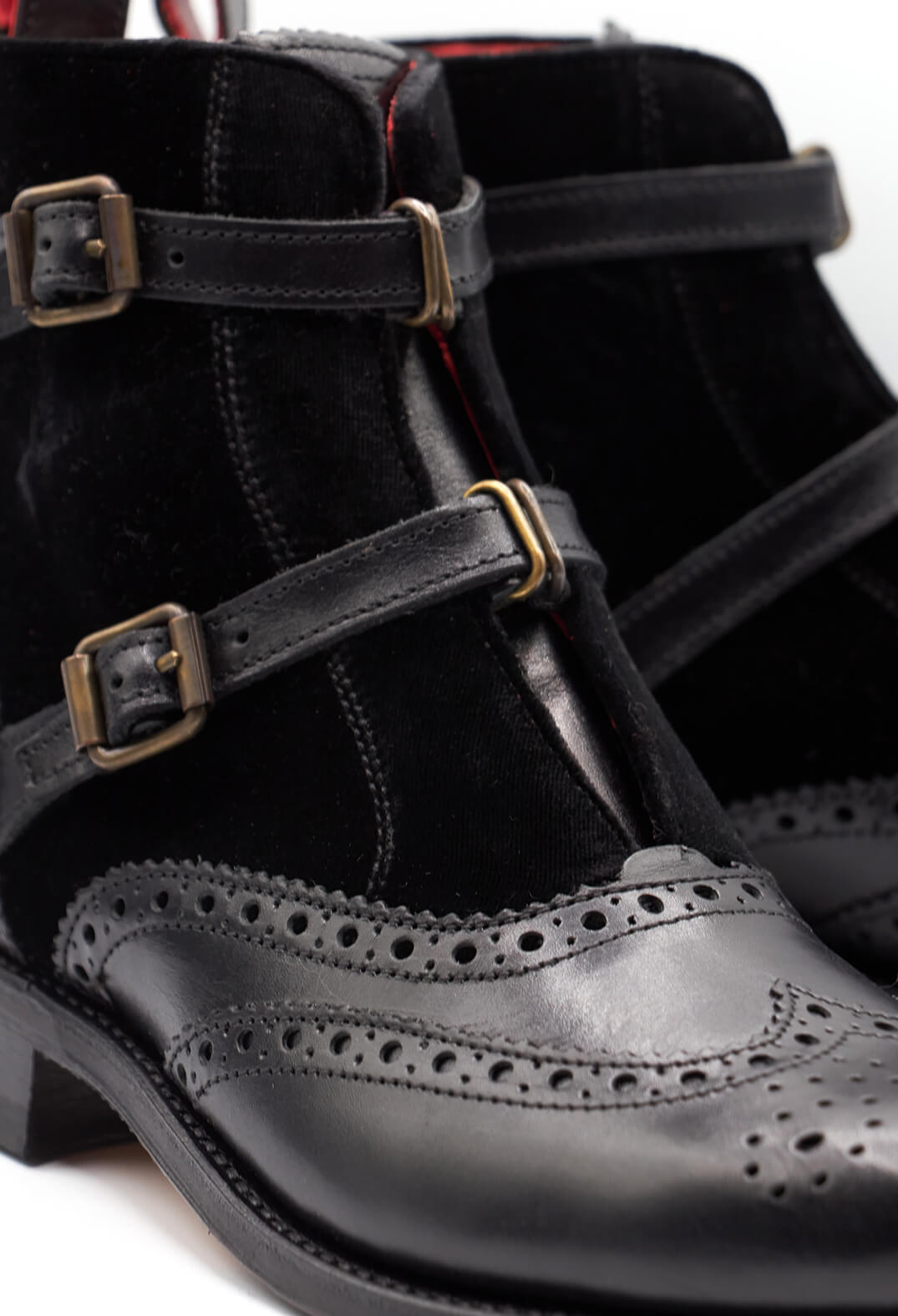 Leather Strap Boots in Black