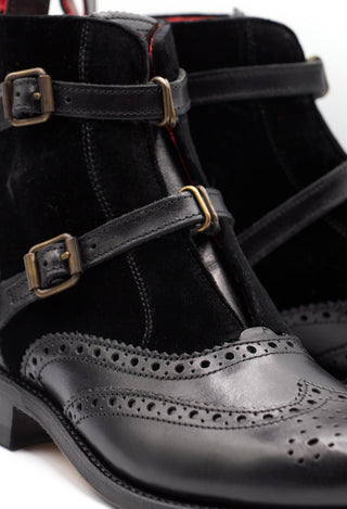 Leather Strap Boots in Black