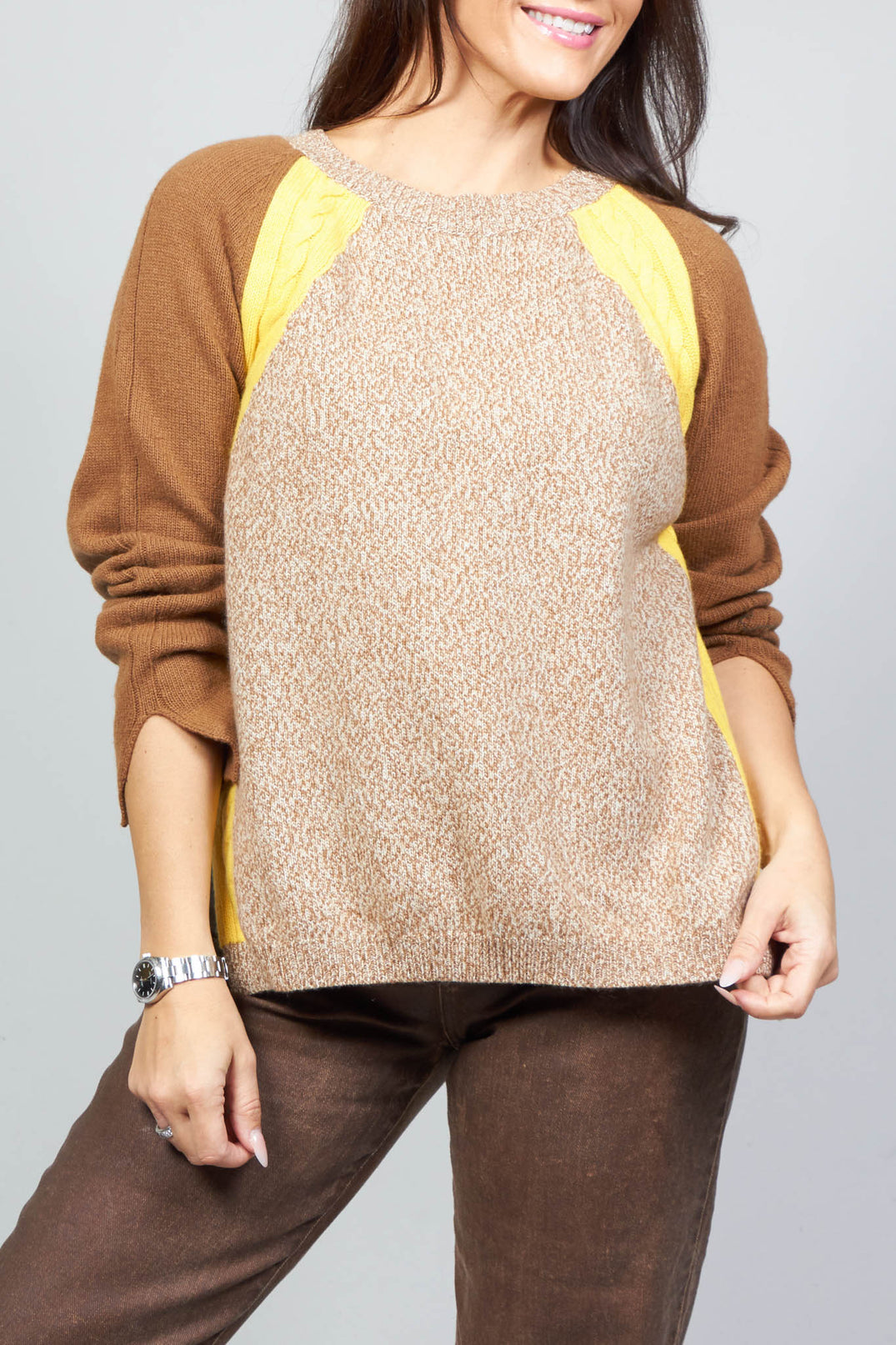 colourblock jumper in brown