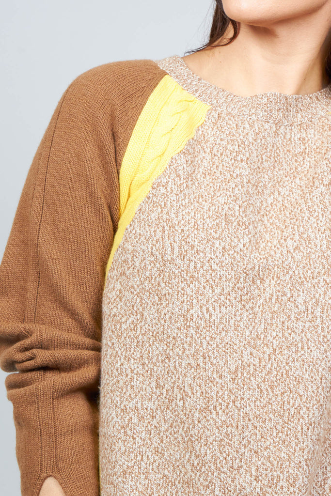 knitted colourblock jumper in brown