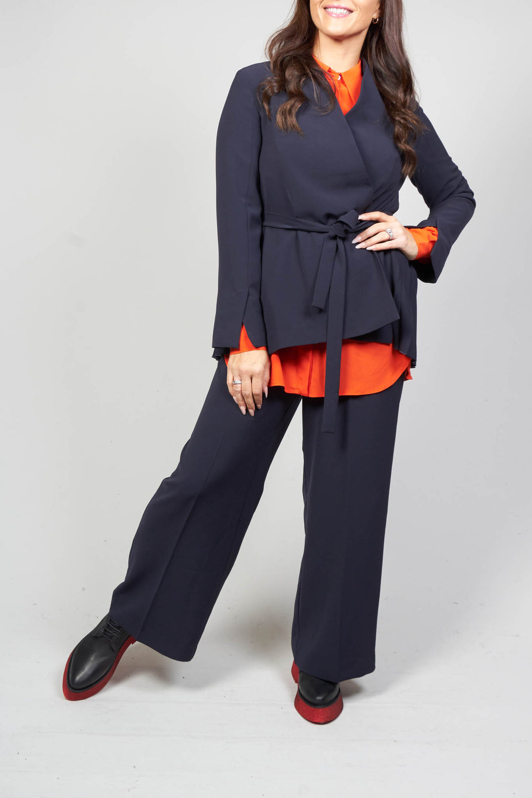 High Waisted Tailored Trousers in Navy