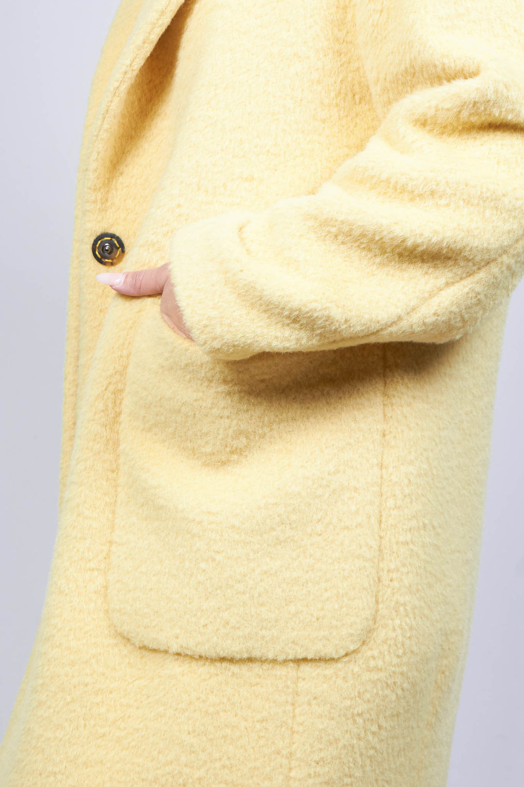 cream yellow longline wool coat with front pockets