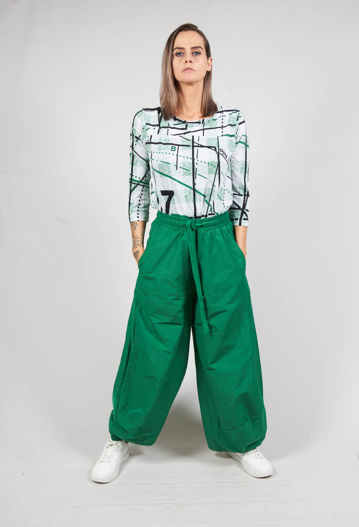 Wide Tulip Shape Trousers with Elasticated Waist in Apple