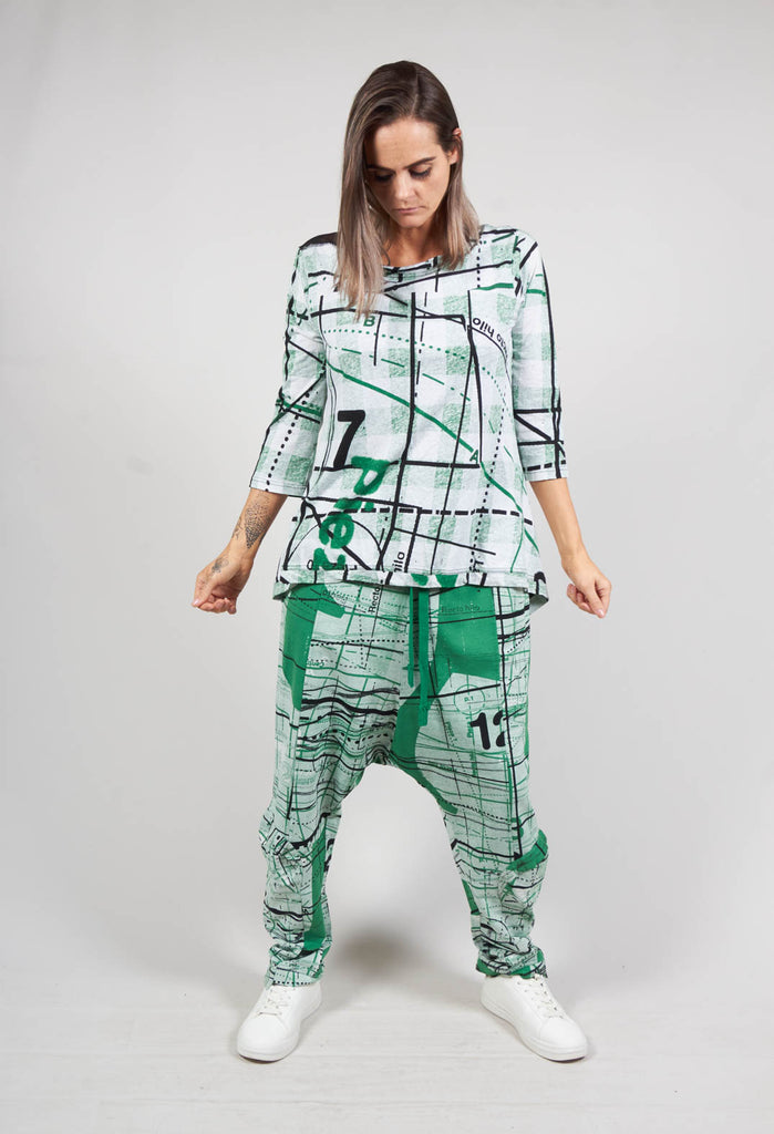Jersey Drop Crotch Trousers with All Over Pattern in Apple Print