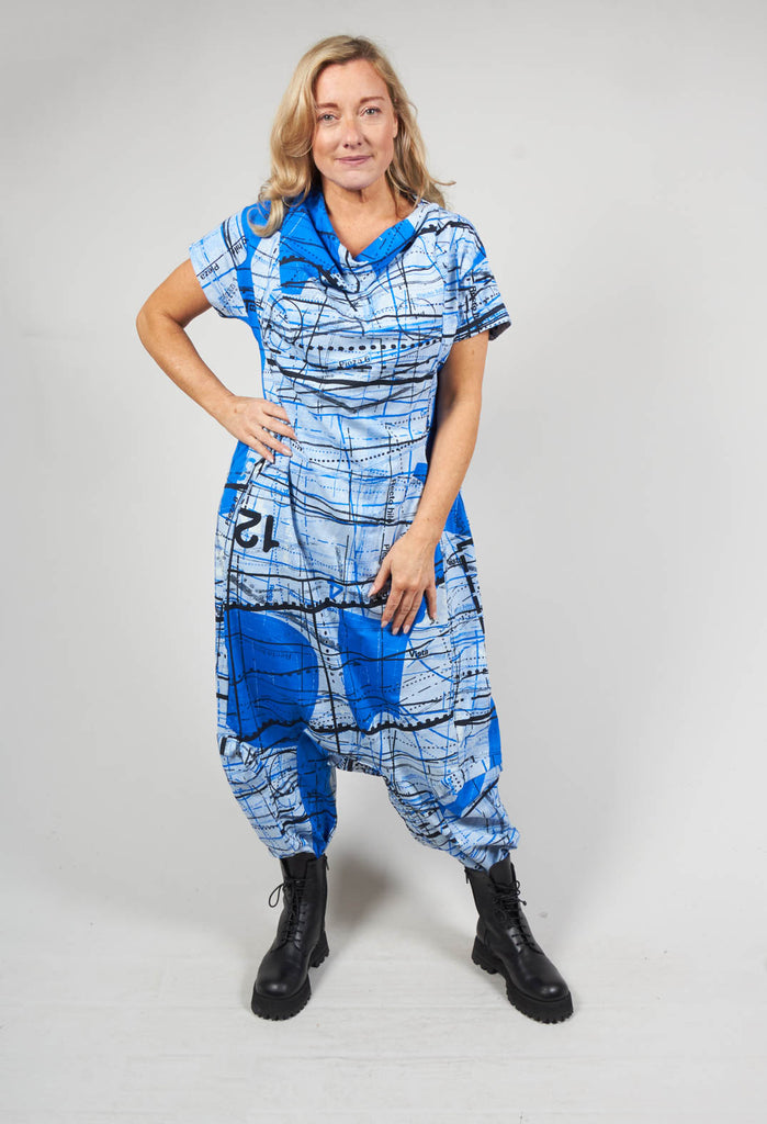 Jersey Drop Crotch Jumpsuit with All Over Pattern in Blueberry Print